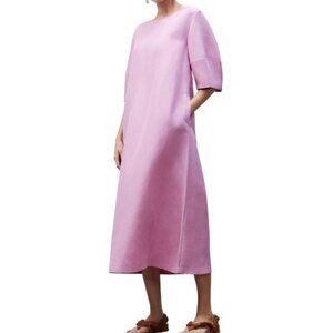 Lafayette 148 New York Cait Linen Silk Midi A-Line Dress Soft Wisteria Purple